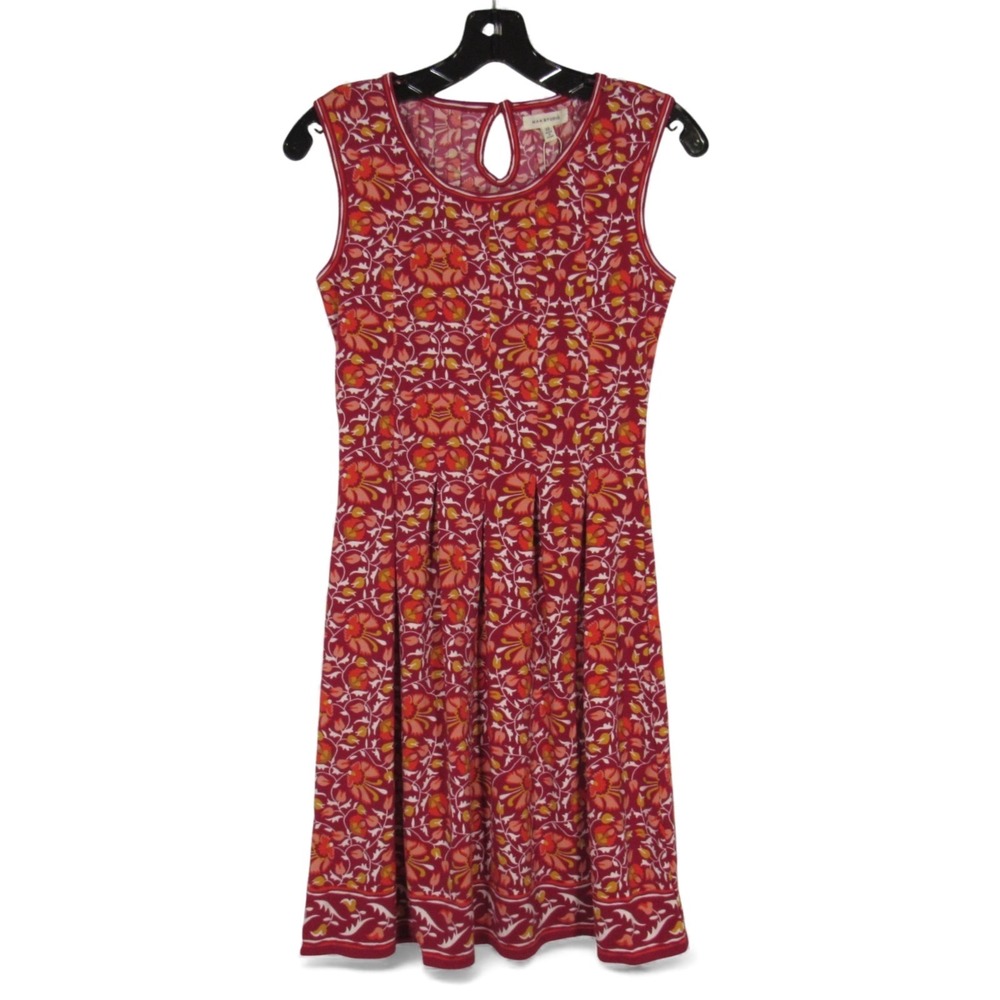 NWT MAX STUDIO Red/Multi FLORAL Poly-Knit PLEATED SKIRT Sleeveless DRESS XS